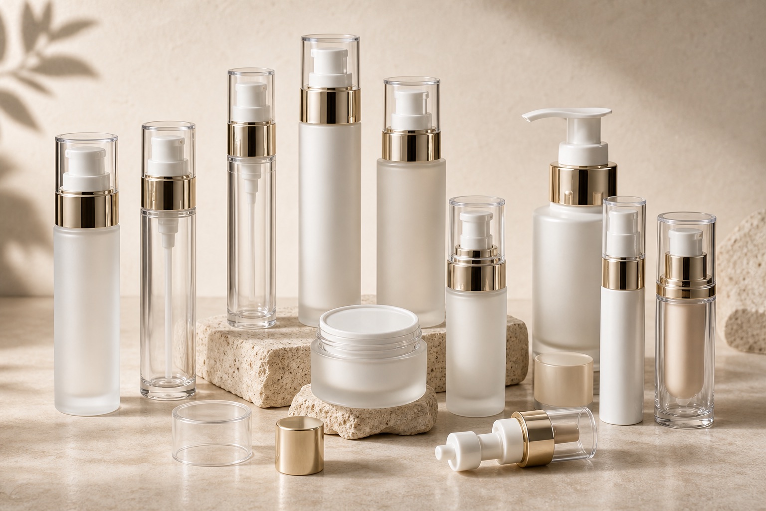 Airless pump bottles, refillable airless systems and skincare pump packaging