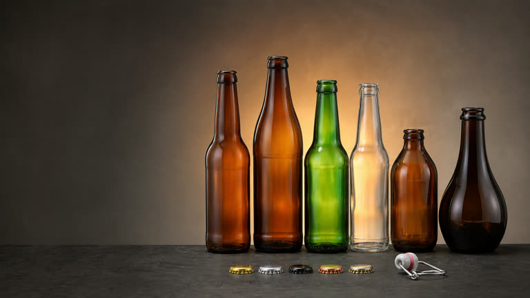 Amber, green and clear long neck, stubby and swing top glass beer bottles