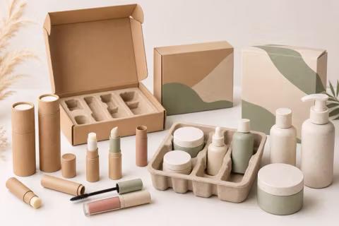 Paper and molded pulp cosmetic packaging collection