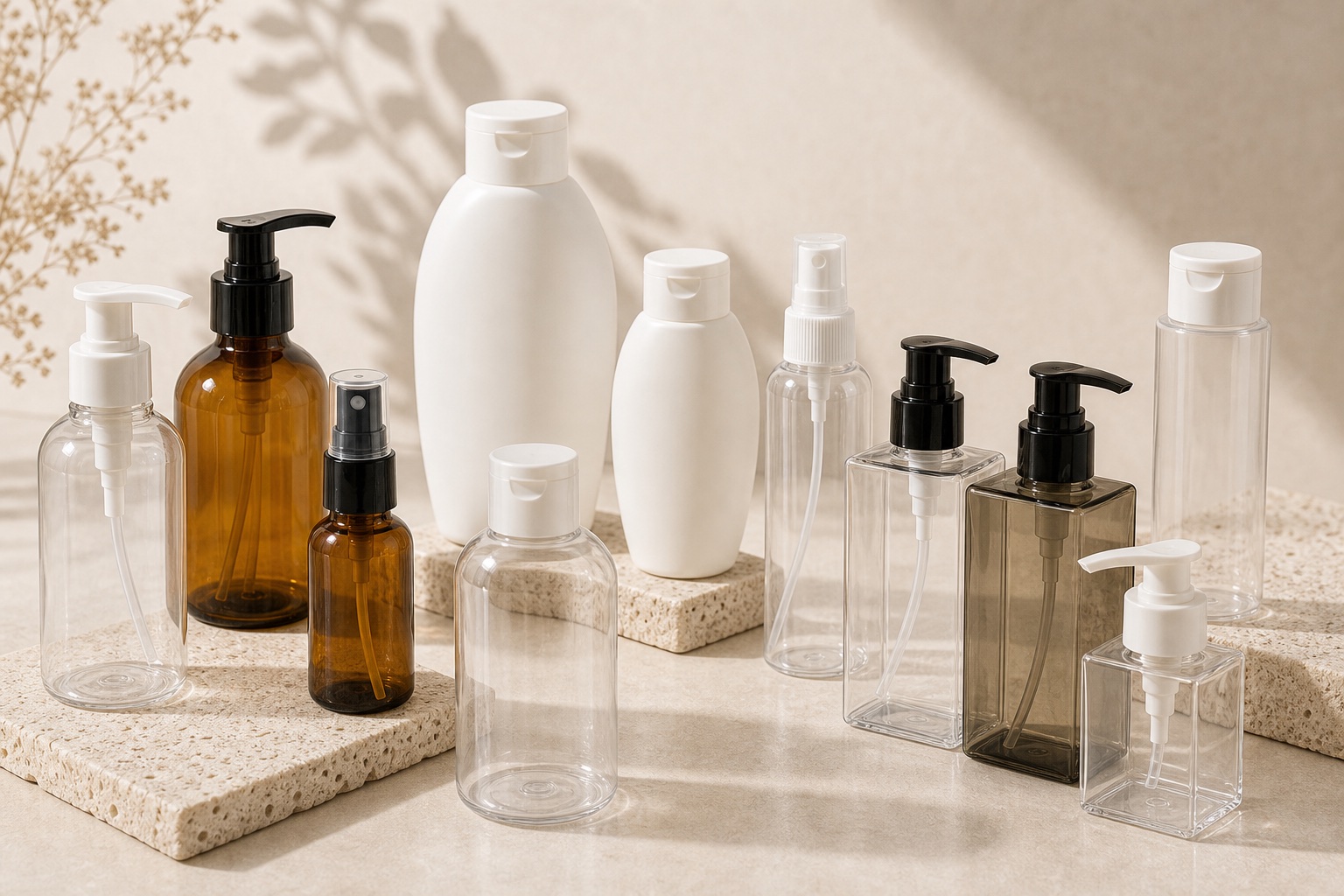 PET and HDPE cosmetic bottles for shampoo and body care