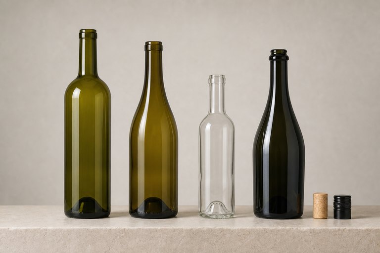 Bordeaux, Burgundy and specialty glass wine bottles