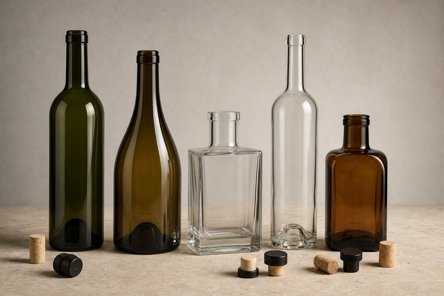 Original unbranded wine and spirit glass bottle packaging collection