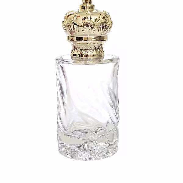 B573 cylindrical 50ml glass perfume bottle with a decorative cap shown as a configuration reference