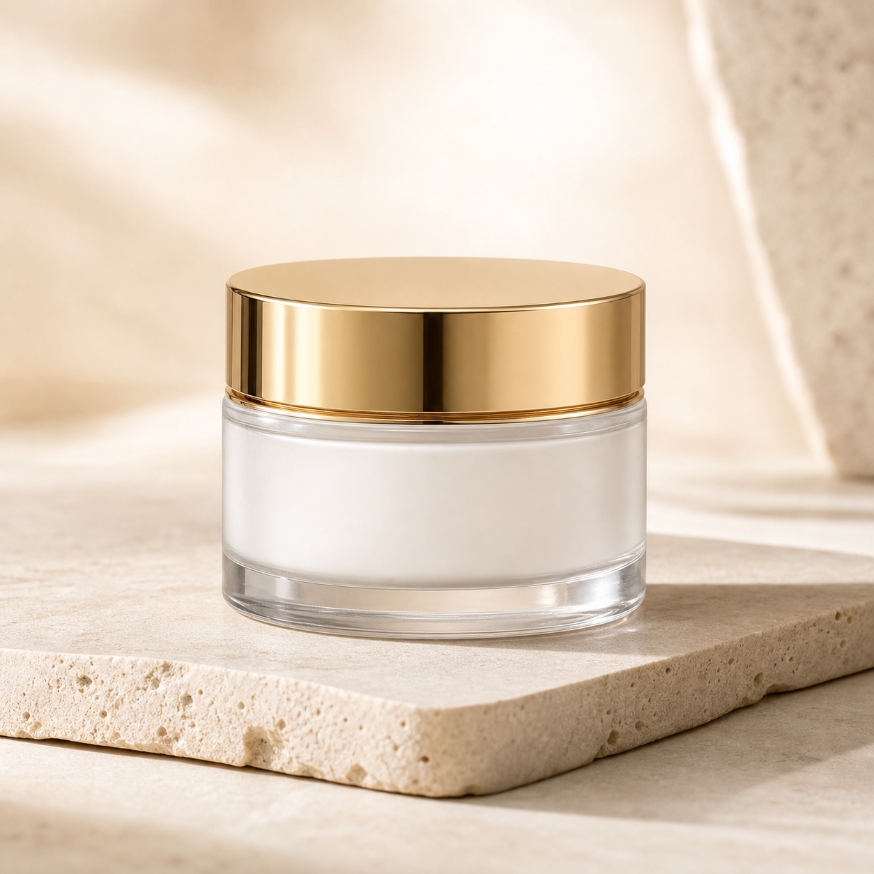 Luxury glass cream jar with gold lid