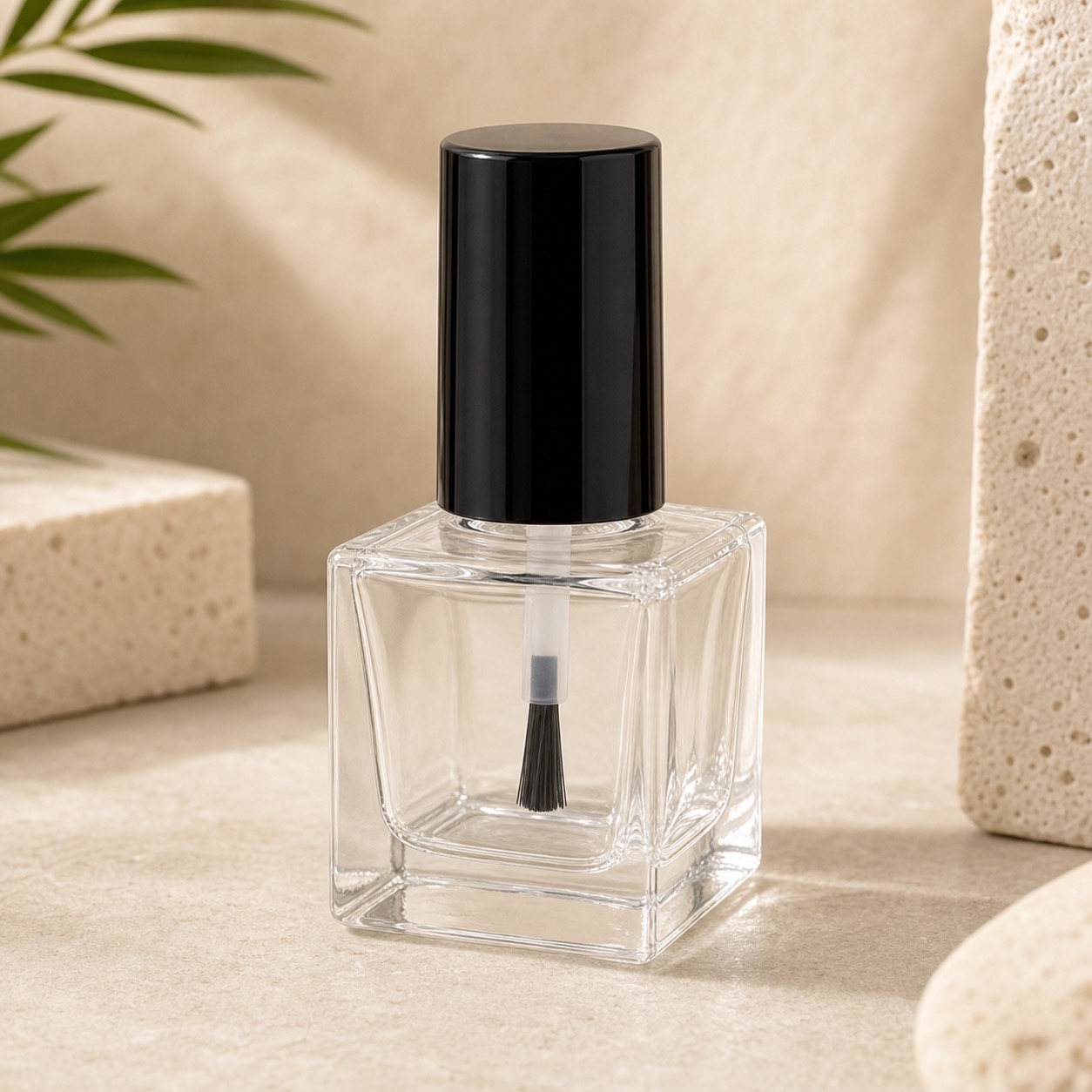 Square glass nail polish bottle with brush cap