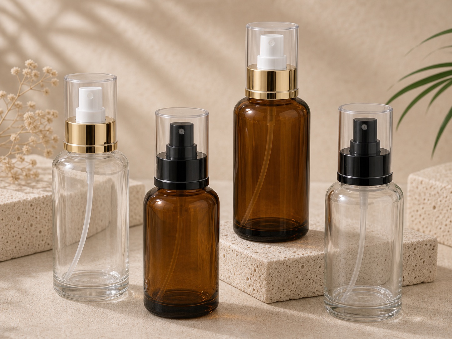 Room spray glass bottles with fine mist pumps
