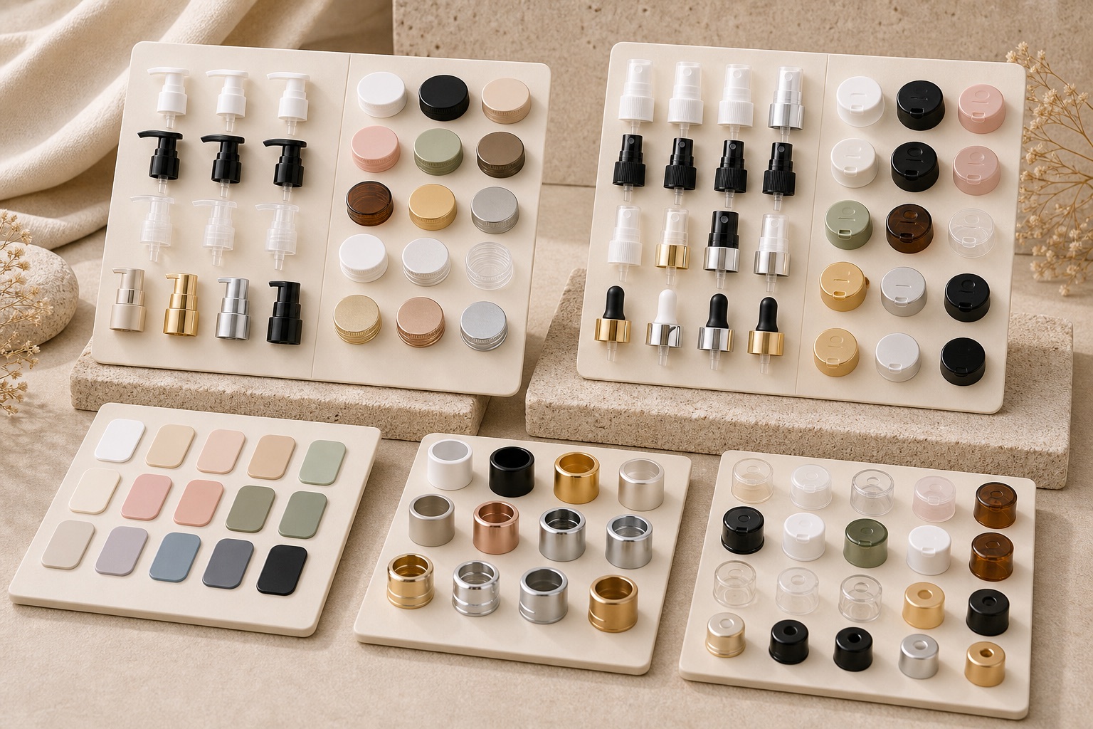 Color matching cap and pump sample board