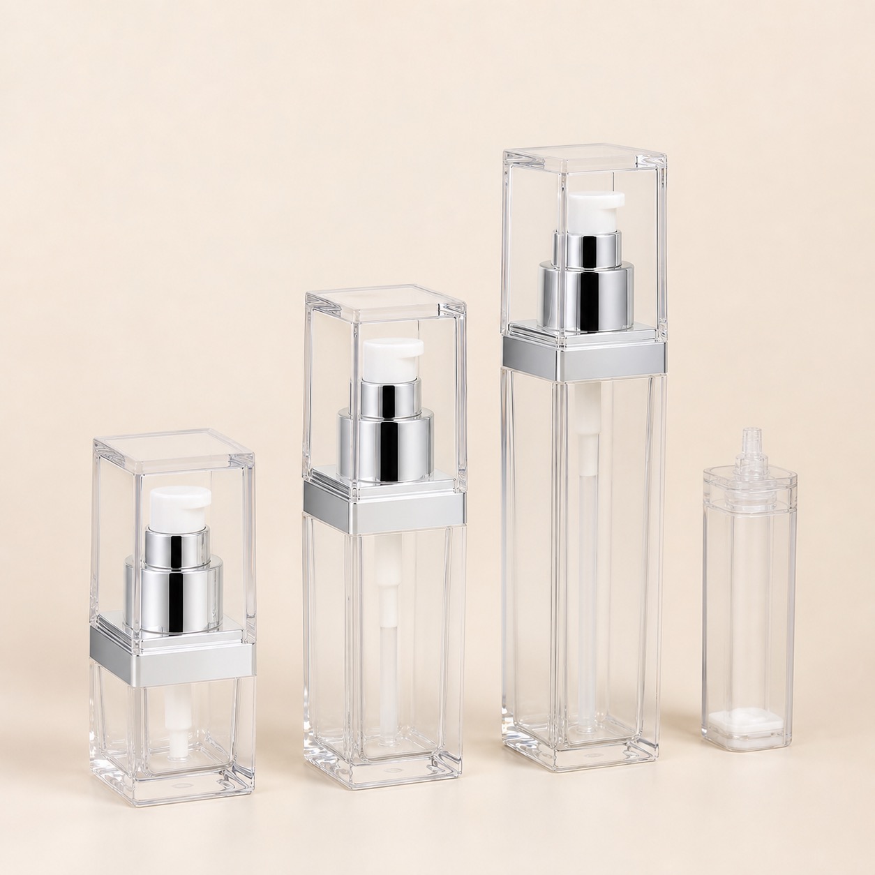 Refillable PETG square serum bottle family