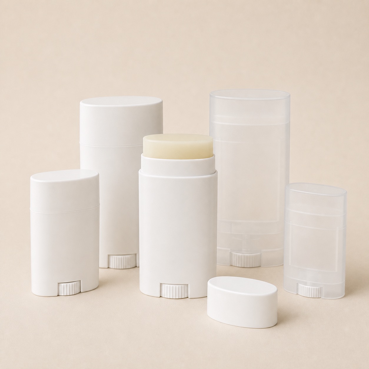Twist-up sunscreen stick container set for SPF balm and deodorant