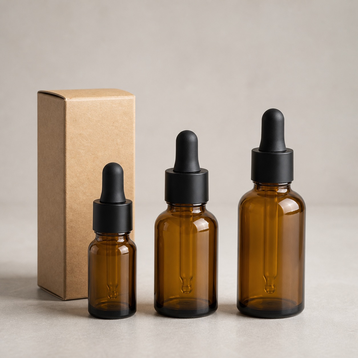 Amber beard oil dropper bottle set
