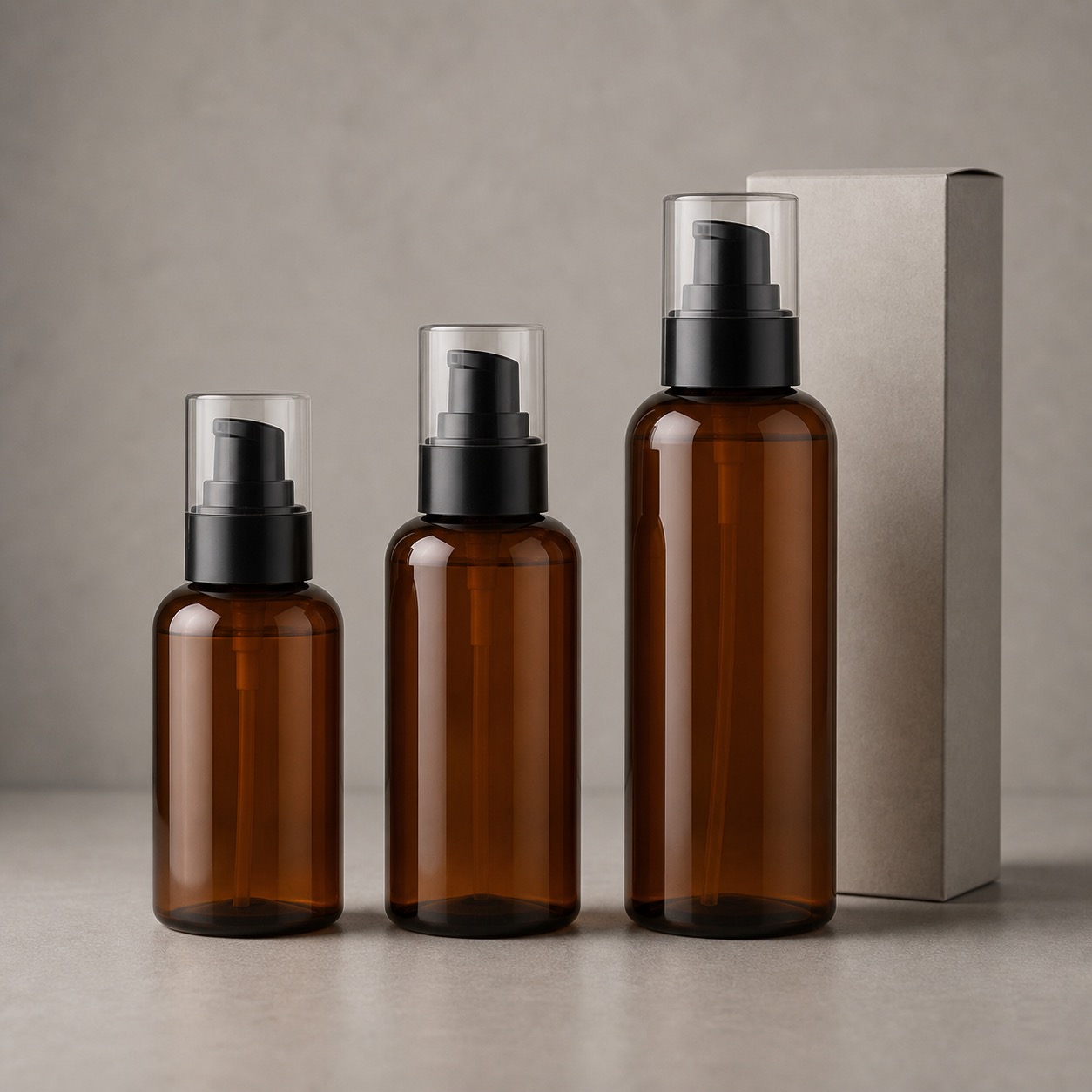 Amber aftershave lotion pump bottle family