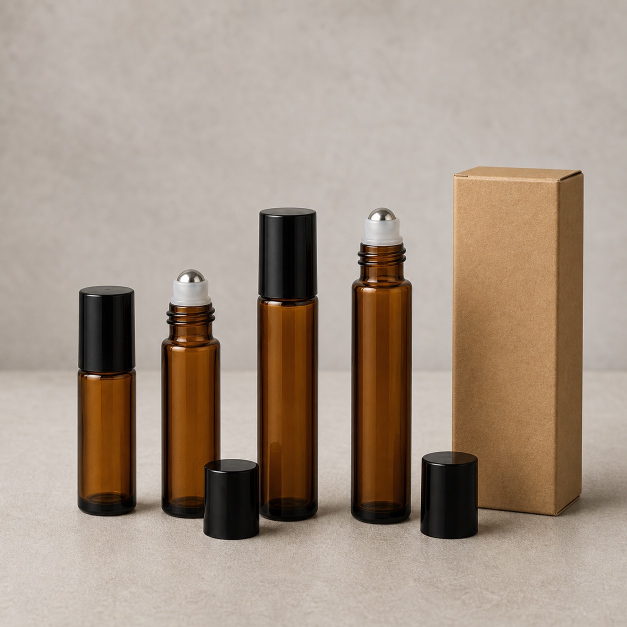 Amber beard oil roll-on bottle set