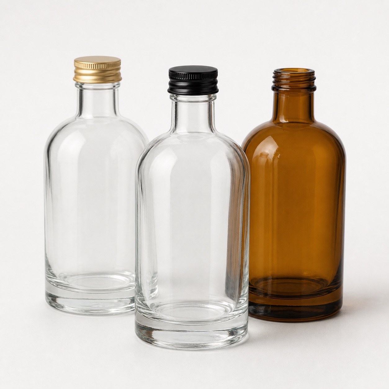 Unbranded heritage moonshine glass bottles