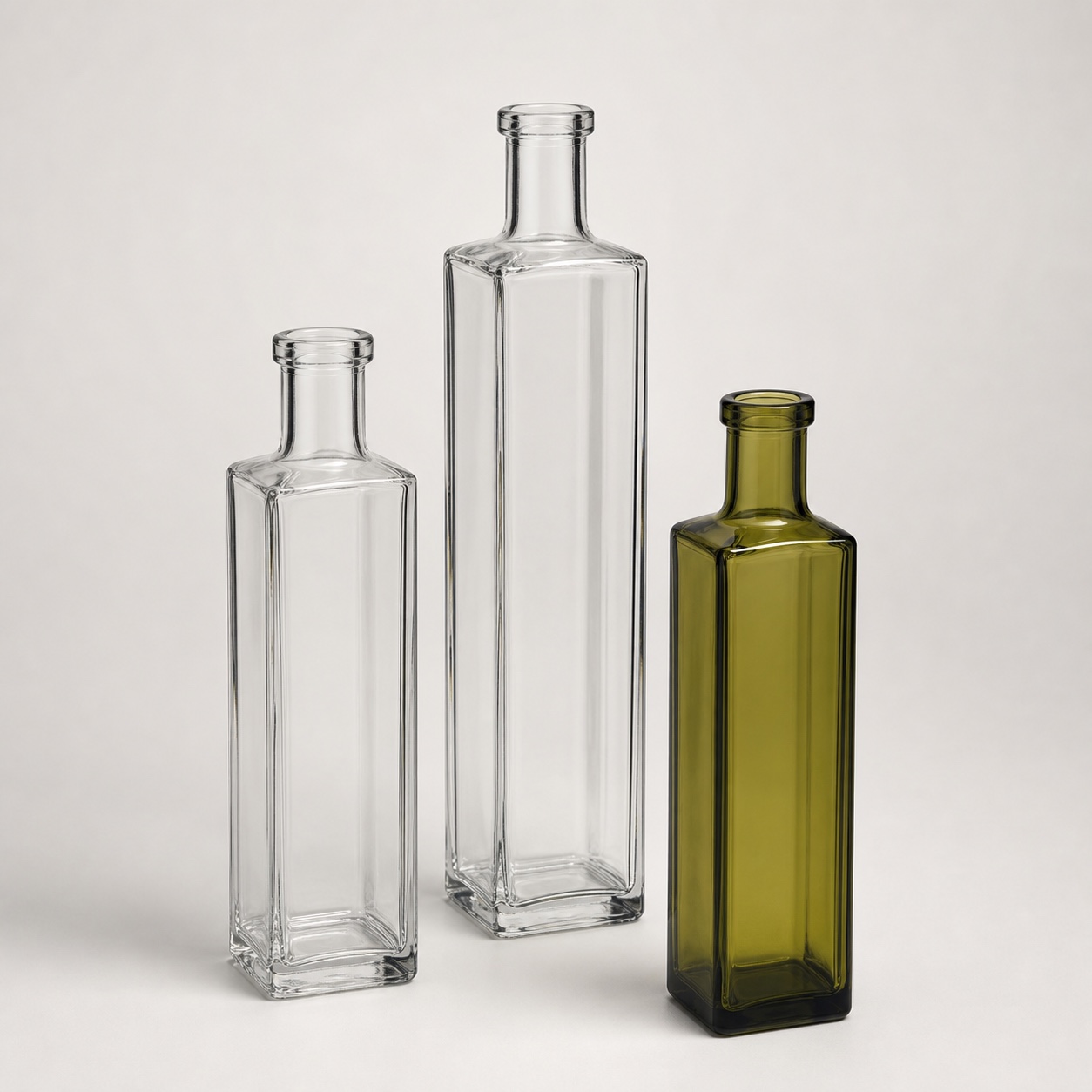 Unbranded square Marasca-style glass bottles