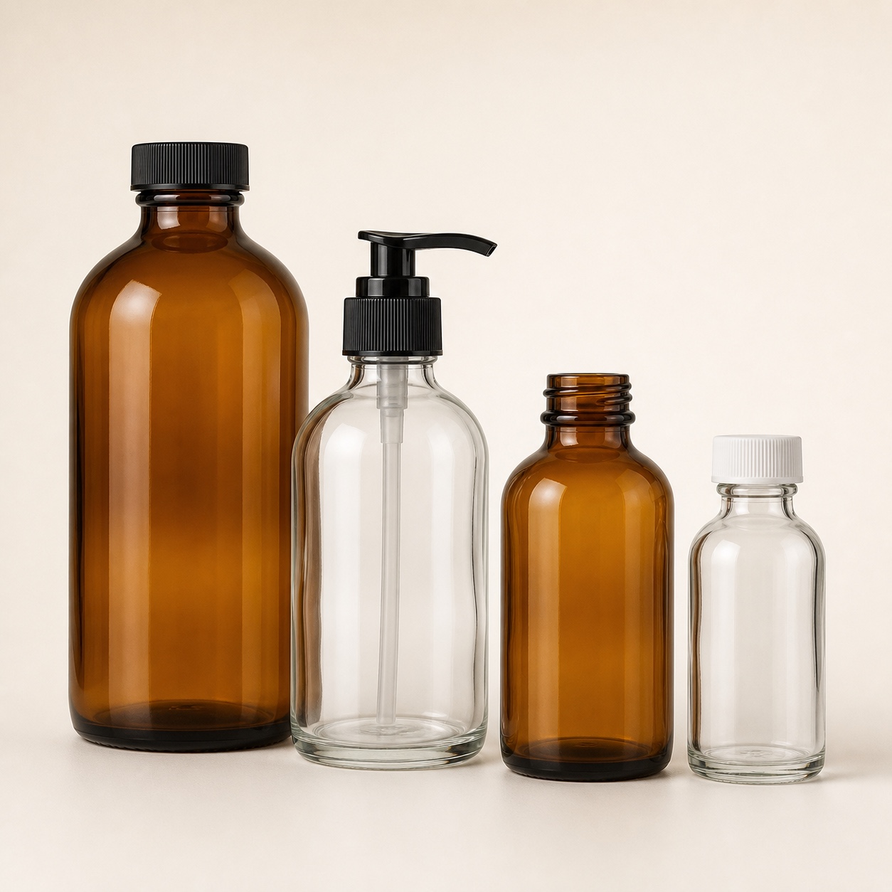 Unbranded large Boston round glass bottle family