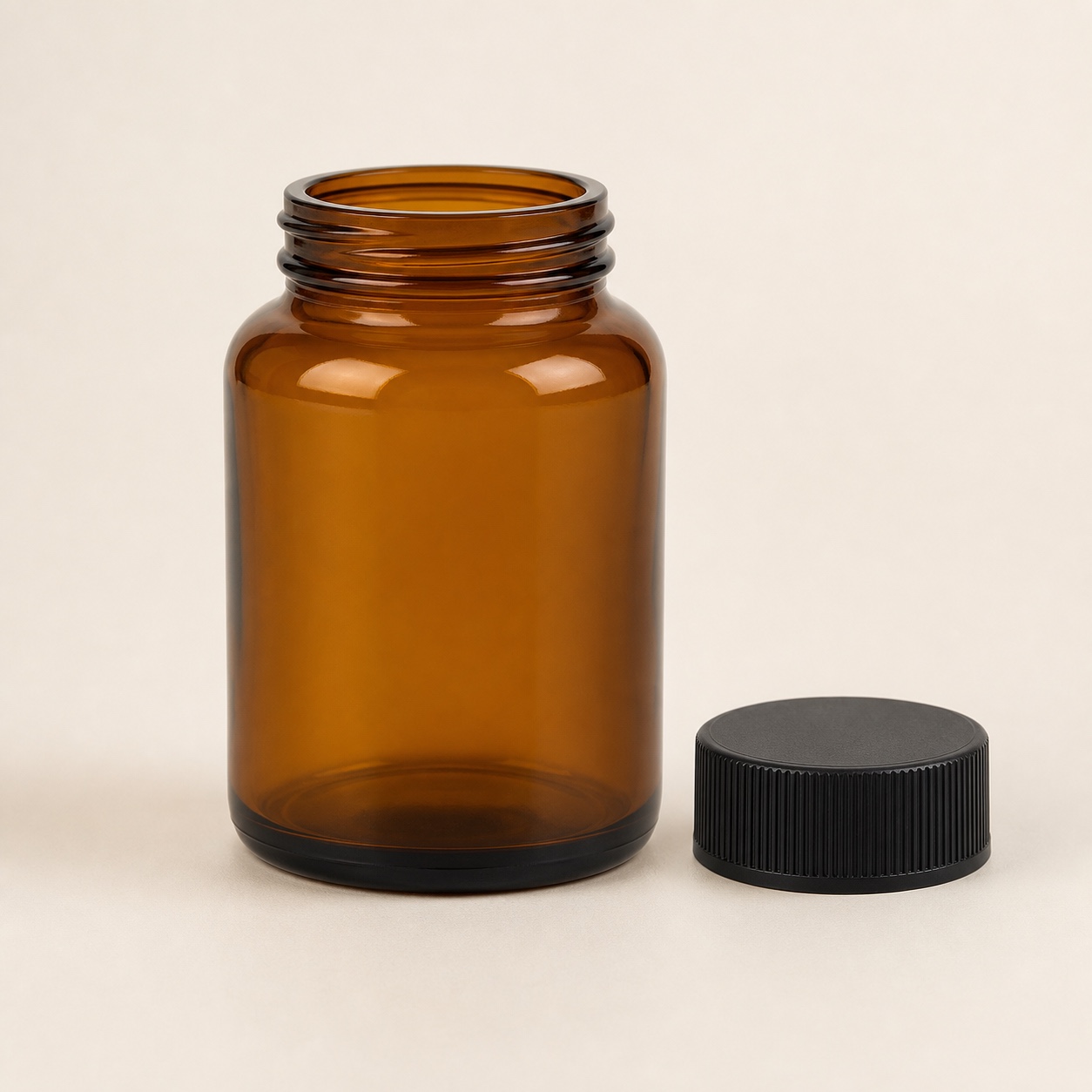 Unbranded amber wide-mouth glass packer bottles