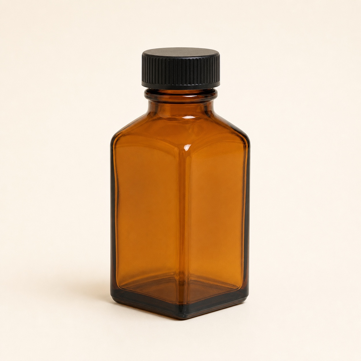 Unbranded amber Blake-style square glass bottles