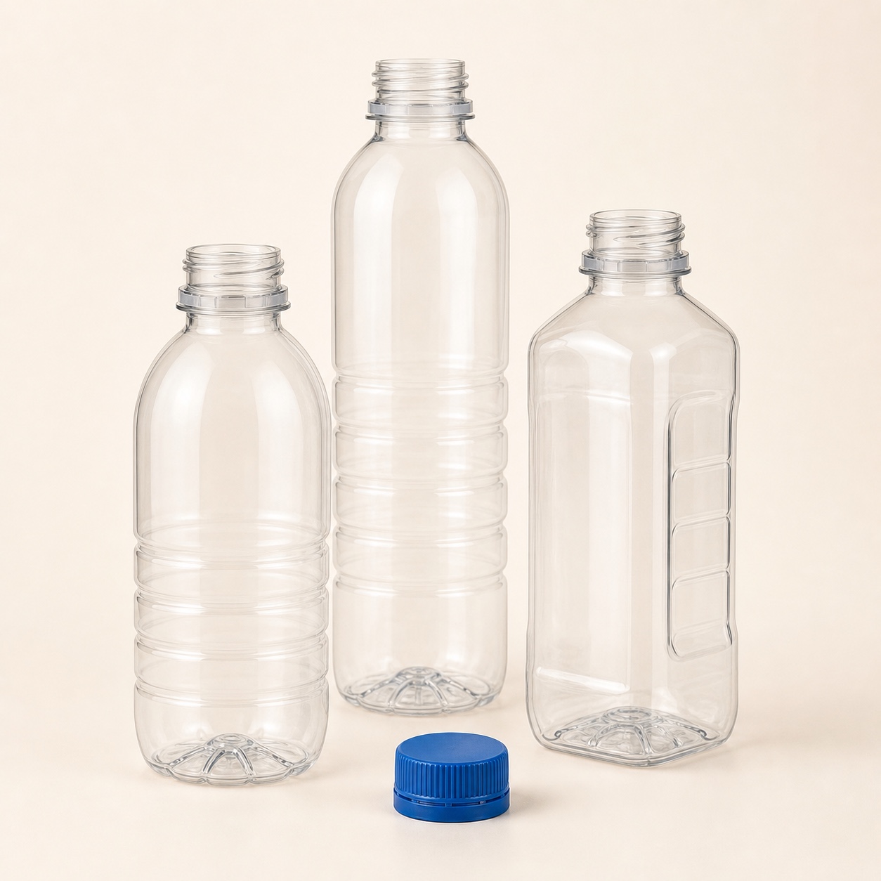 Unbranded PET beverage bottle family with PCO neck