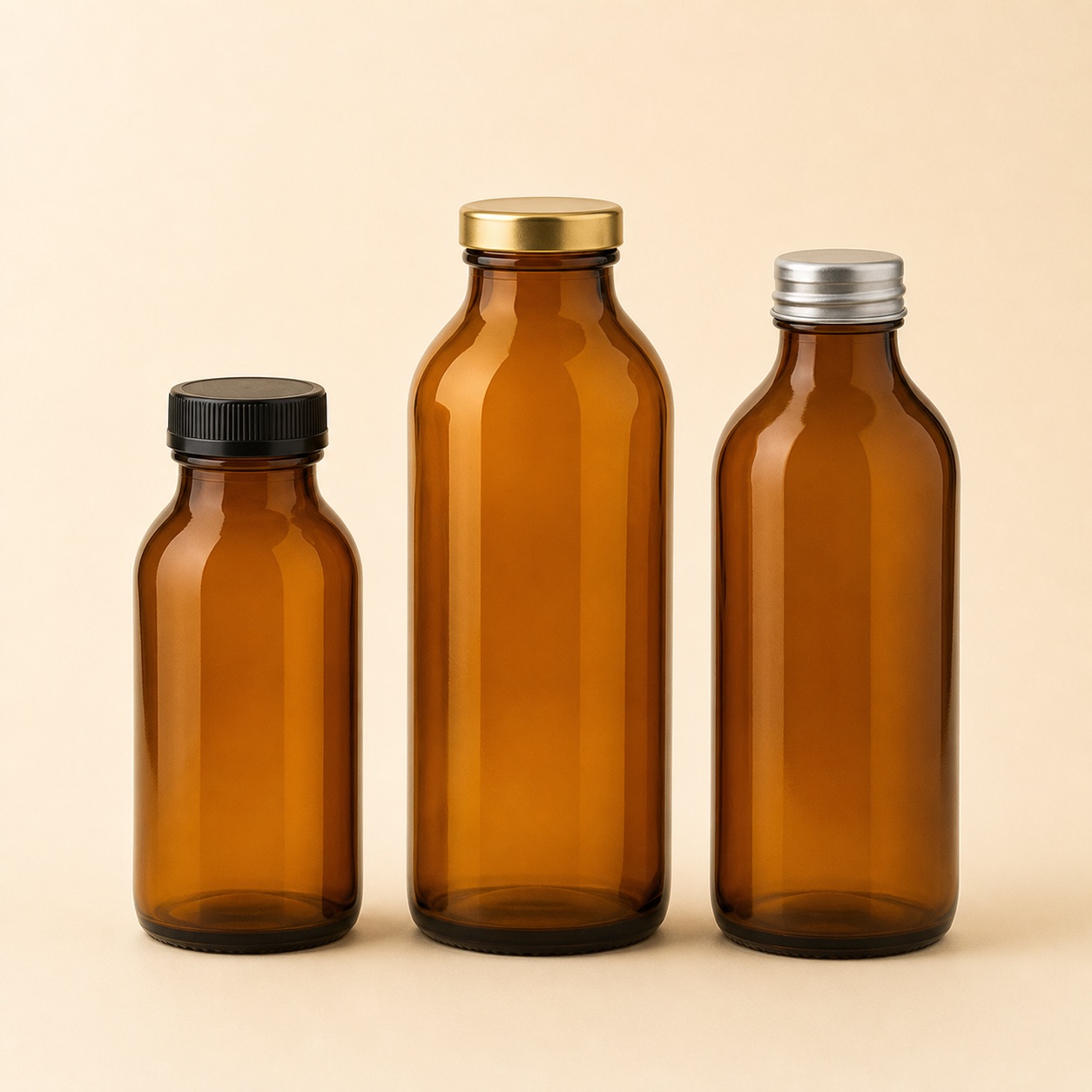 Unbranded amber cold brew coffee glass bottle family