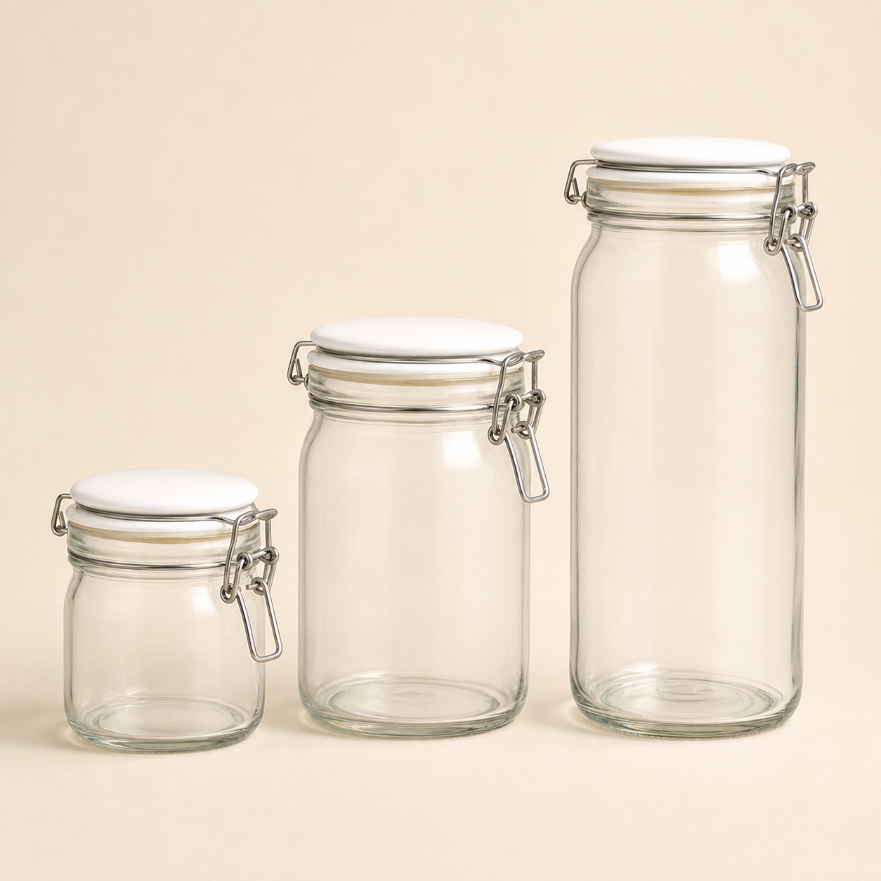 Unbranded clamp-lid glass pantry storage jar family