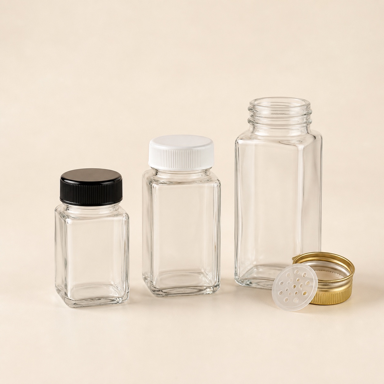 Unbranded square glass spice shaker jars