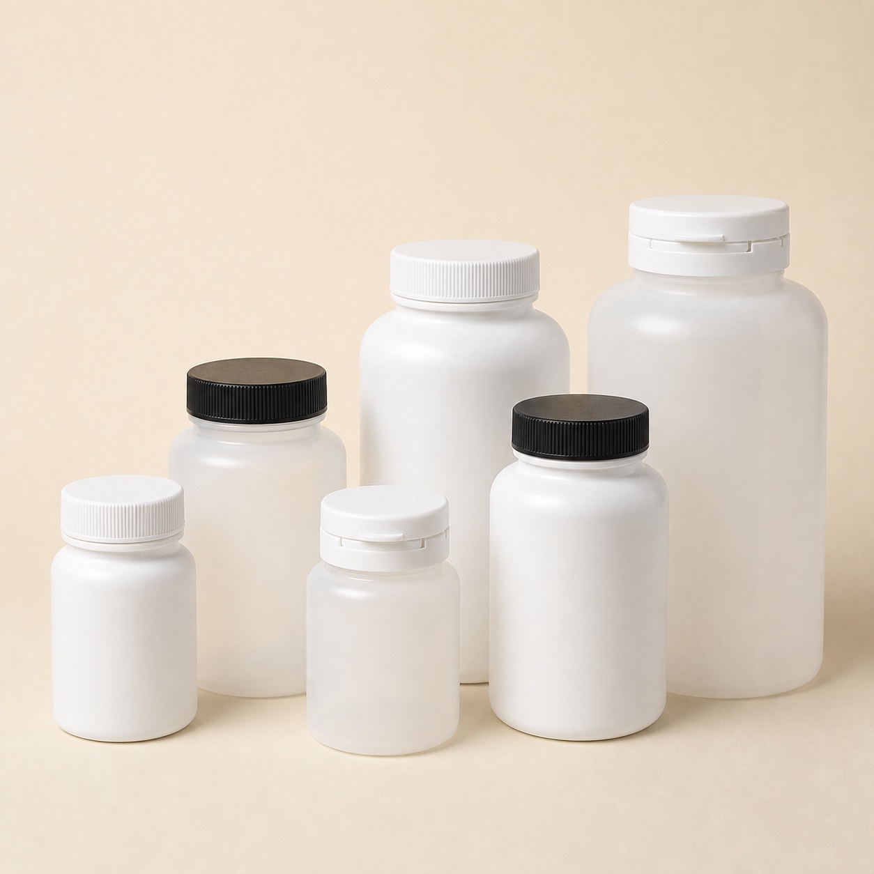 Unbranded HDPE apothecary packer bottle family
