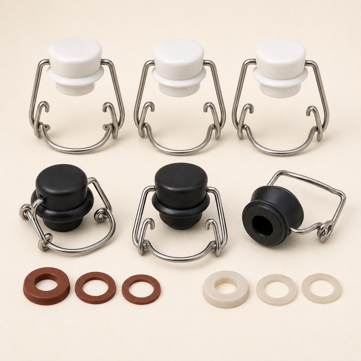Unbranded wire-bail swing-top beverage closure set